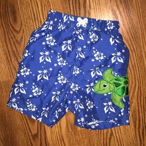 Boys Sea Turtle Hawaiian Print Swim Trunks